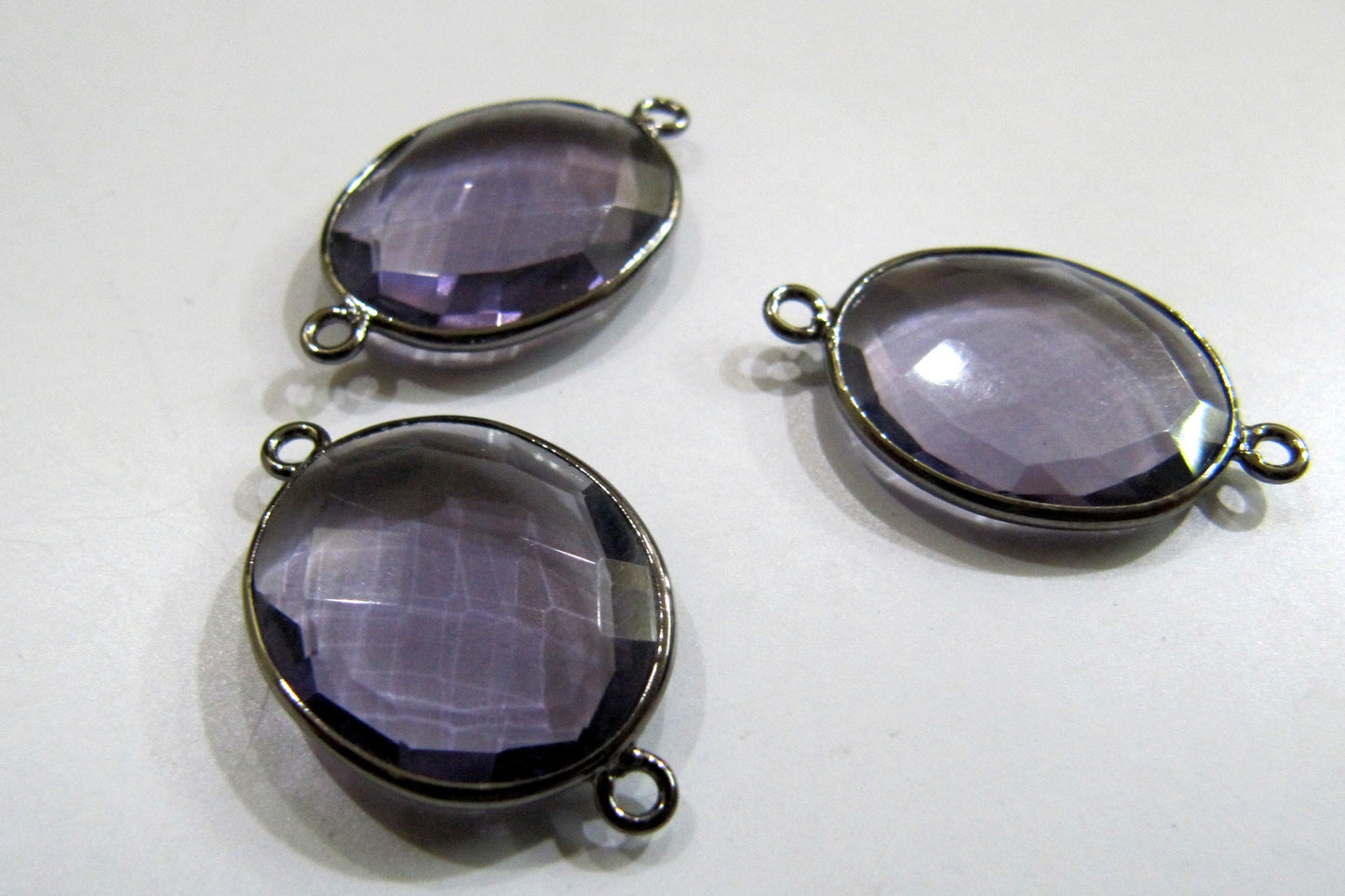 Amethyst Quartz Oval Shape 16x18mm Briolette faceted Double Loop Bezel Connectors Wholesale prices Choose the Plating Color Sold per Piece