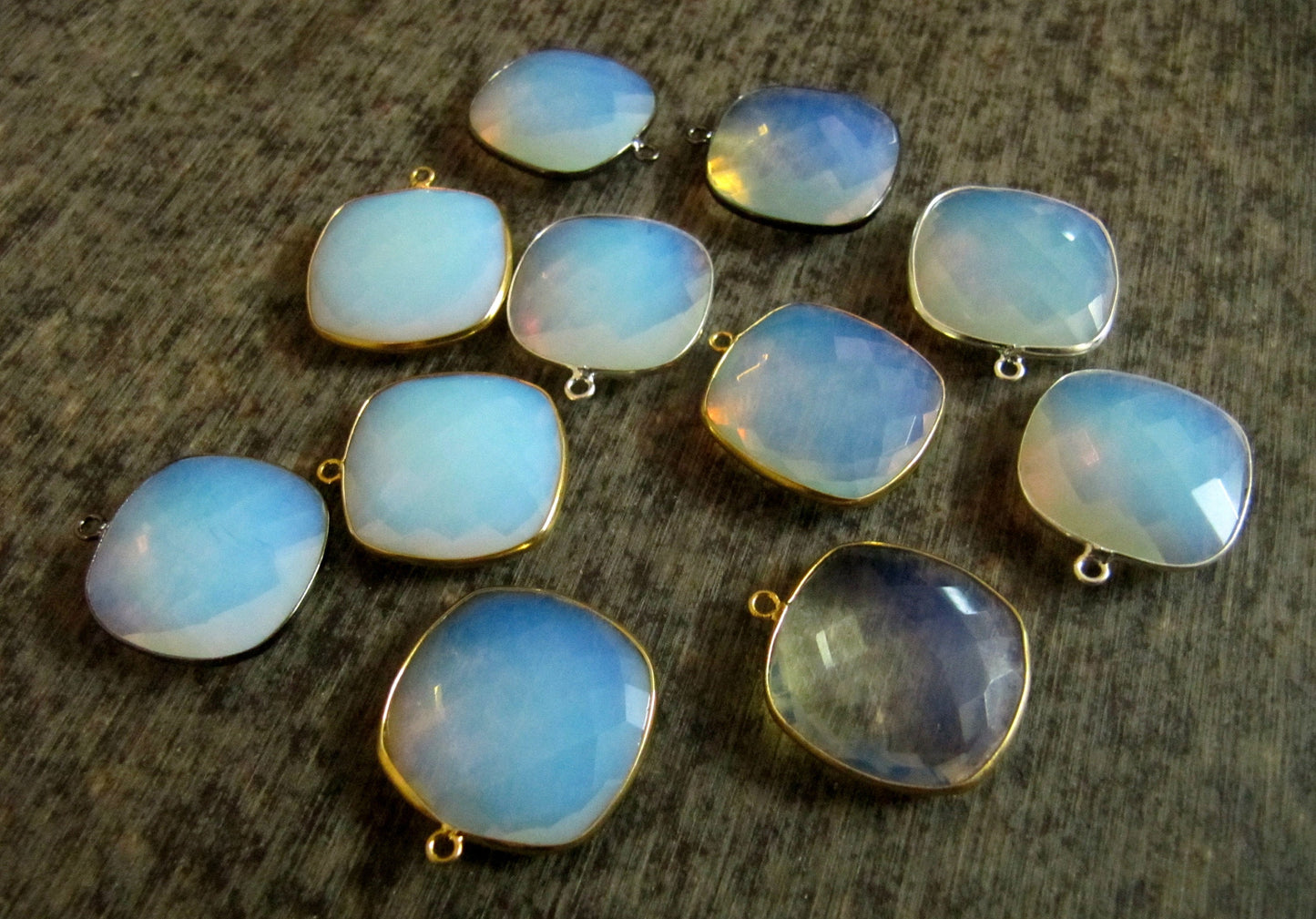 White Opal Quartz Briolette Faceted Size 23mm Cushion Square Shape Single Loop Bezel Connector Choose the Plating color Sold Per Piece