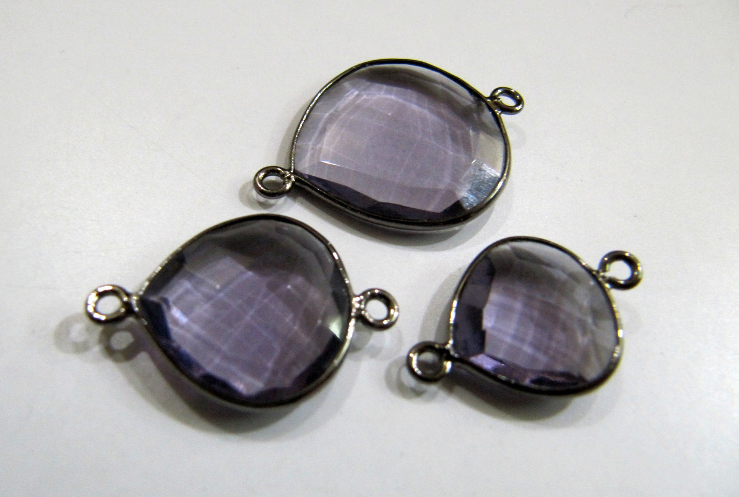 Amethyst Quartz Heart Shape  Briolette Double Loop Bezel Connectors Charms Choose The Size and Plating color  Wholesale price sold per piece
