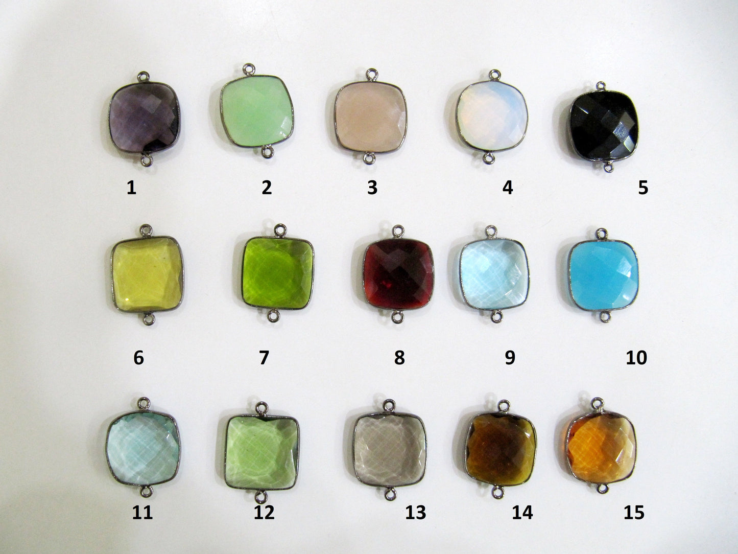 Mix Color Quartz Gemstones Briolette 19mm Cushion Shape Double Loop Bezels Connectors Charms Pendants Choose the stone color and Plating
