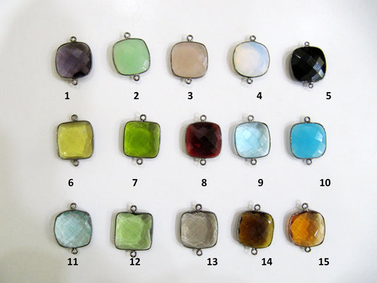 Mix Color Quartz Gemstones Briolette 19mm Cushion Shape Double Loop Bezels Connectors Charms Pendants Choose the stone color and Plating