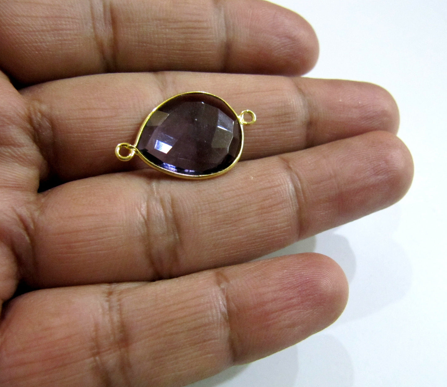 Amethyst Quartz Pear Shape 13x17mm Briolette Faceted Double Loop Bezel Connectors  Choose the Plating Color Wholesale price
