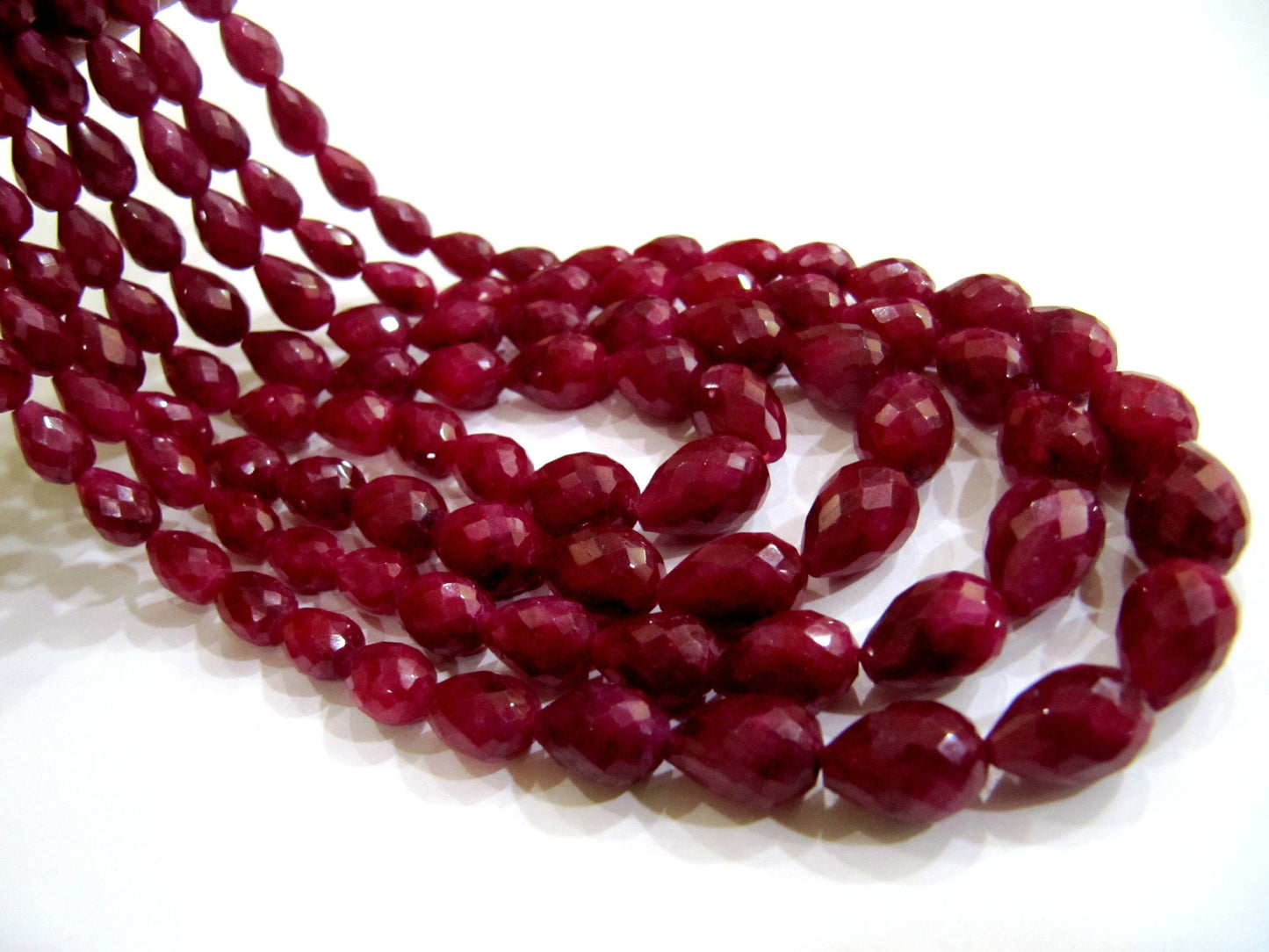 Genuine Ruby Corundum 6x8mm to 9x13mm Briolette Faceted Tear drop Shape Straight drilled Graduated Beads 8 inches long Top Quality