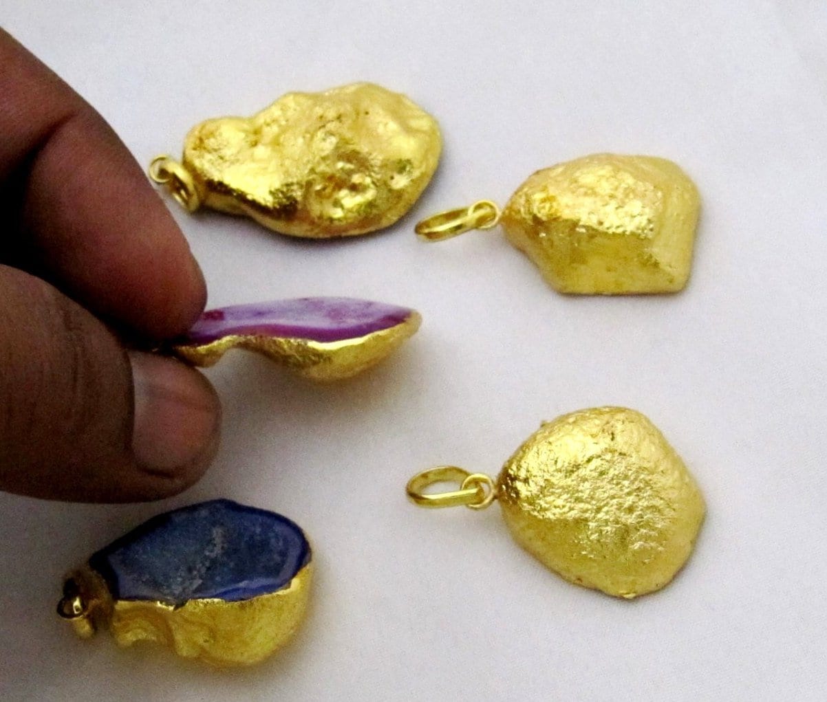 Agate Druzy Geode pendant Back Side Fully covered with 24Kt Gold Electroplating High Quality Gold Layer used 25 to 40mm Colored Drusy