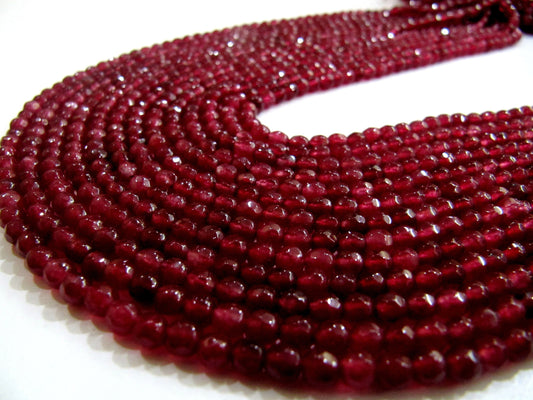 Natural Ruby Jade Round Faceted Ball Shape 4mm to 6mm Size Beads Strand 15 inches long  Red Jade Gemstone Beads Wholesale Prices Choose Size