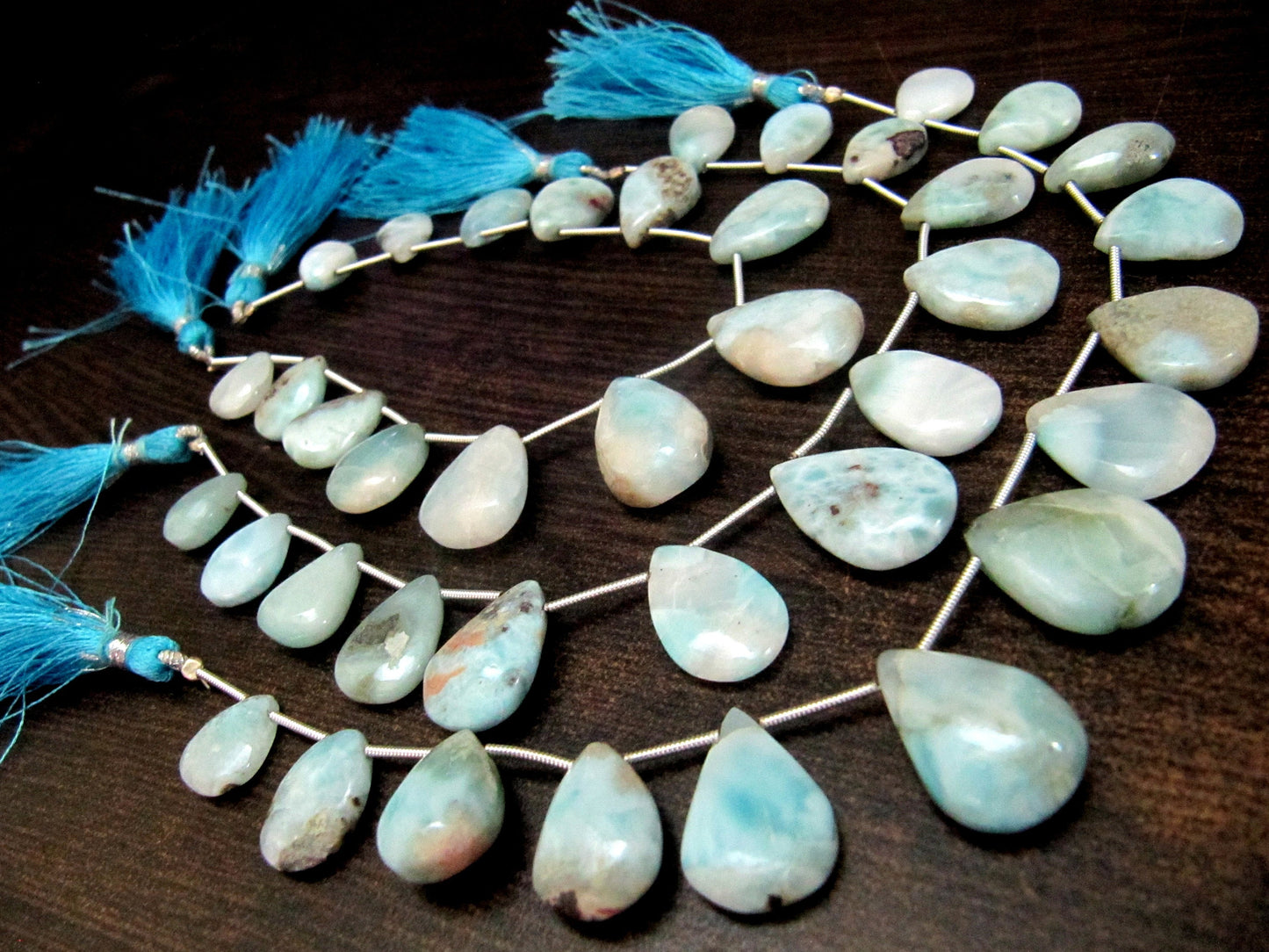 Natural Larimar plain Smooth Heart Pear Shape Beads 8 Inches Long Strand Blue Beads For Jewelry Making Wholesale Prices