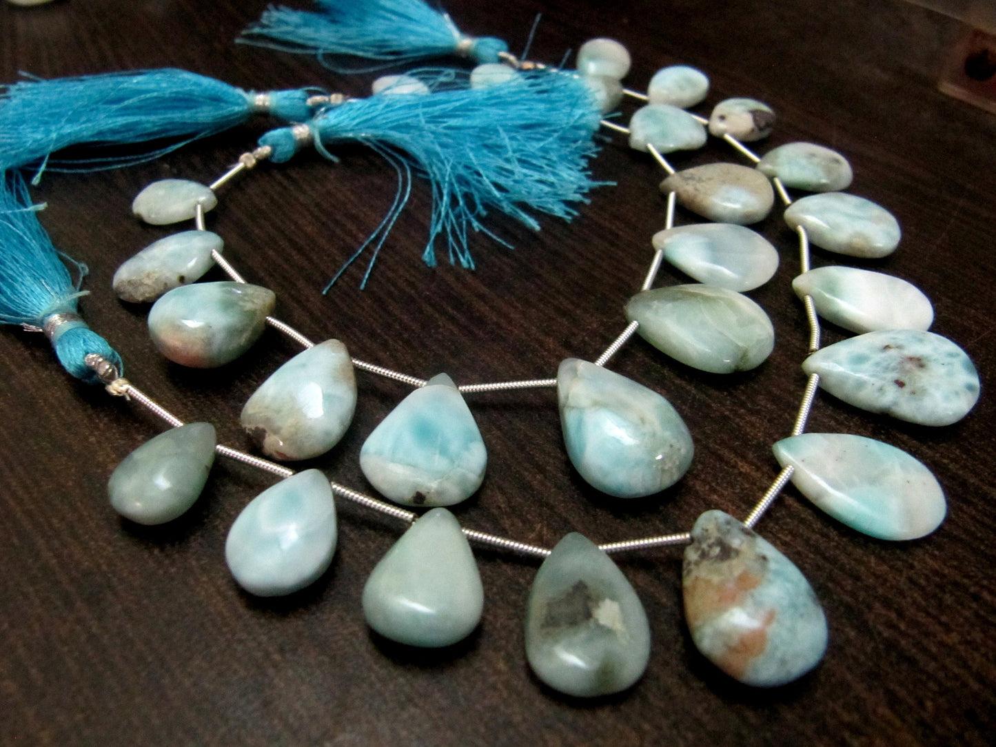 Natural Larimar plain Smooth Heart Pear Shape Beads 8 Inches Long Strand Blue Beads For Jewelry Making Wholesale Prices