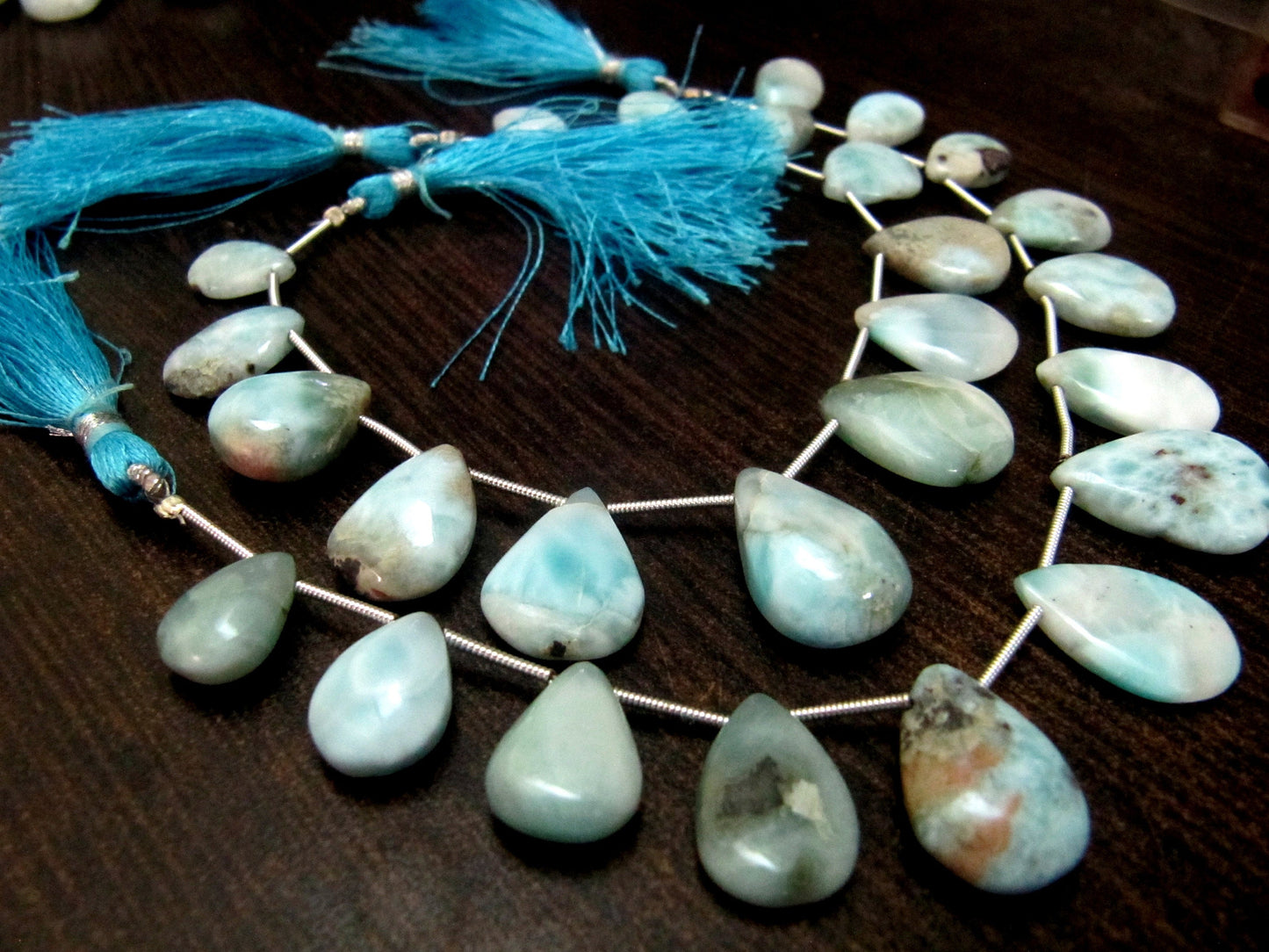 Natural Larimar plain Smooth Heart Pear Shape Beads 8 Inches Long Strand Blue Beads For Jewelry Making Wholesale Prices