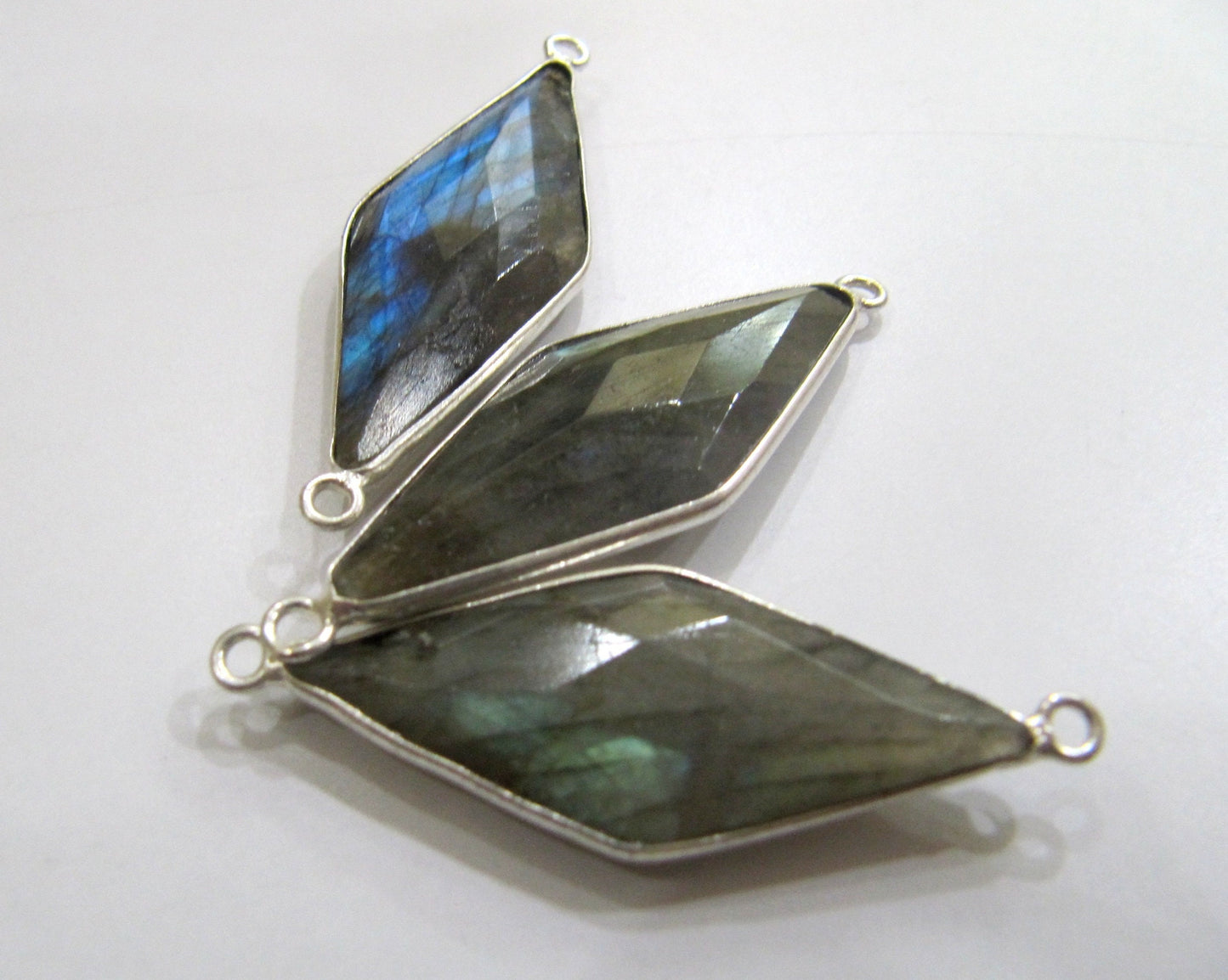 Natural Labradorite Marquise Fancy Shape Size 14x34mm Laser Cut Briolette Faceted Double loop bezel Connectors charms Sold Per Piece