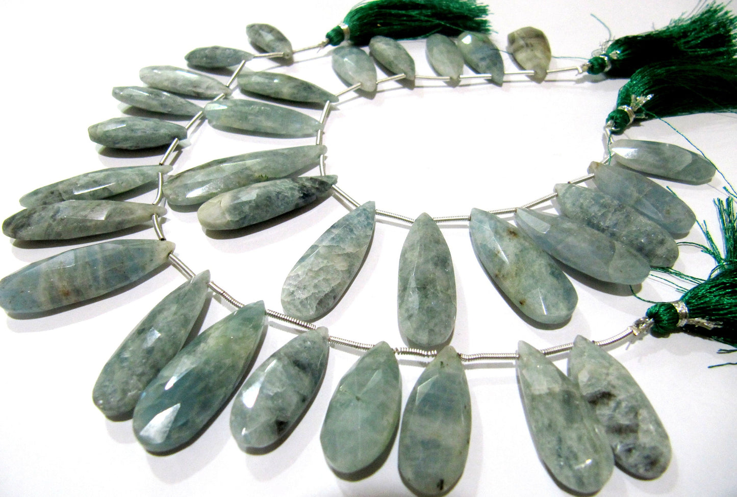 Natural Aquamarine Long Pear Shape Faceted Briolette beads 10x25mm To 12x40mm Graduated Jewelry Making Beads Strand 8 Inches Long