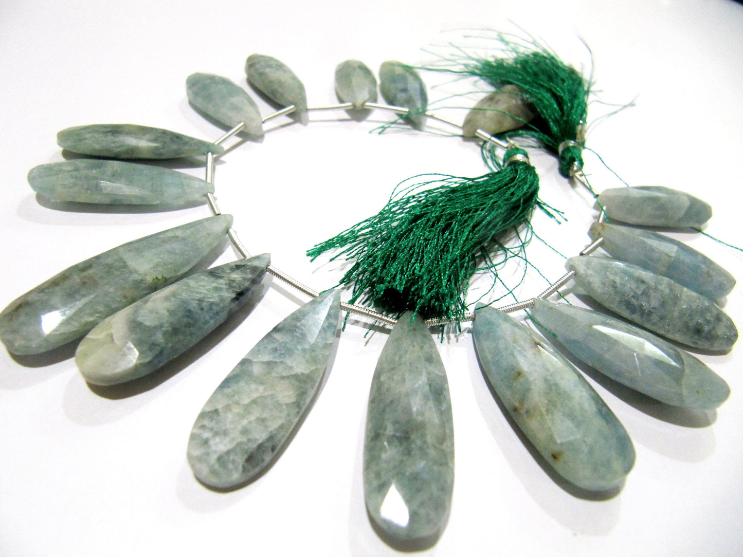 Natural Aquamarine Long Pear Shape Faceted Briolette beads 10x25mm To 12x40mm Graduated Jewelry Making Beads Strand 8 Inches Long