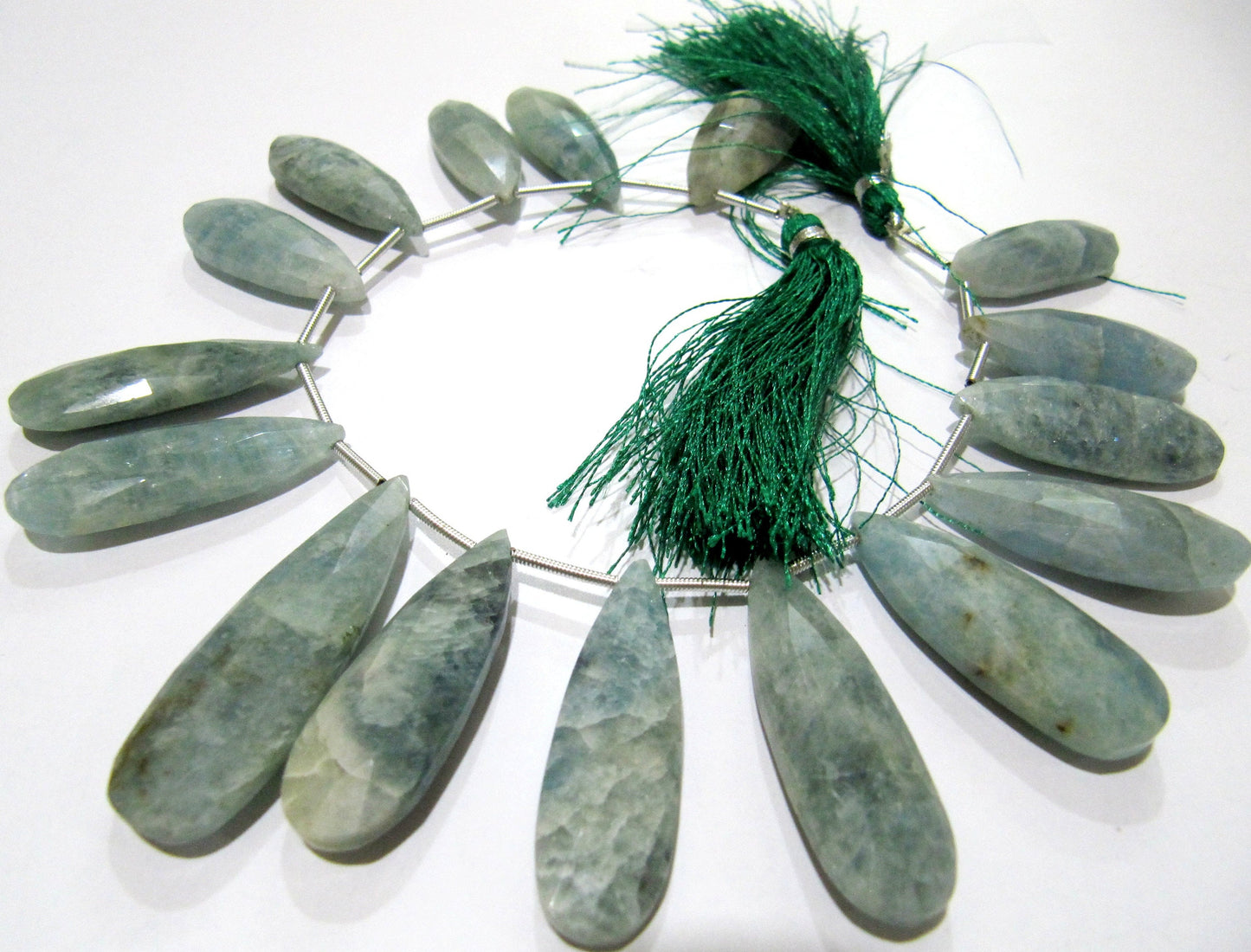 Natural Aquamarine Long Pear Shape Faceted Briolette beads 10x25mm To 12x40mm Graduated Jewelry Making Beads Strand 8 Inches Long