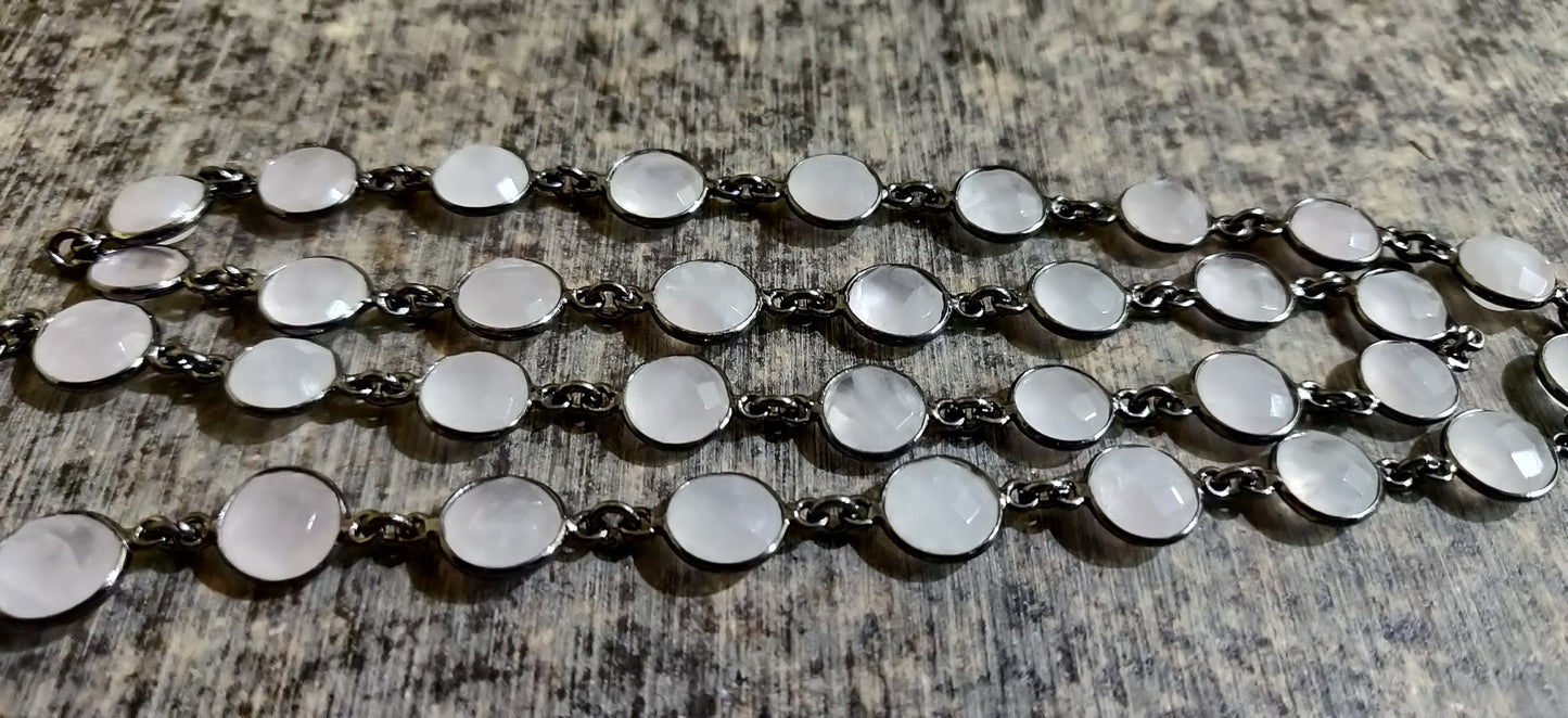 Natural Rose Quartz Coin Shape Briolette Faceted Size 9mm Bezel Connector Chain Sold Per Foot High Quality Choose the Plating Color