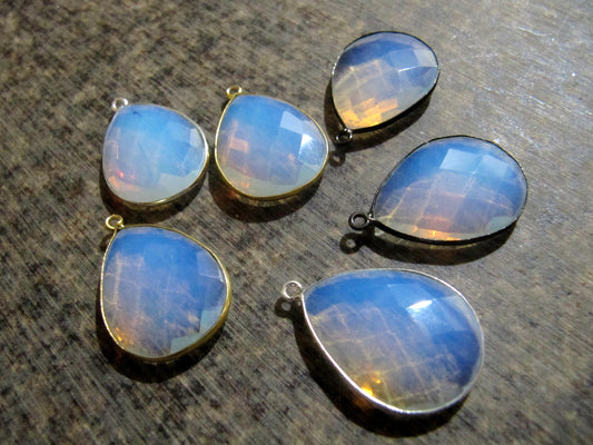 White Opalite Pear Heart Shape Briolette 20 x 25 mm Single loop Bezel Connector Charm Choose the Plating Color Sold Per Piece