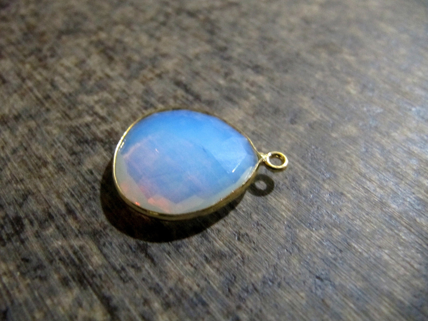 White Opal Quartz Heart Shape Briolette Faceted 20mm Single loop Bezel Connector Charm Choose the Plating Color Sold Per Piece