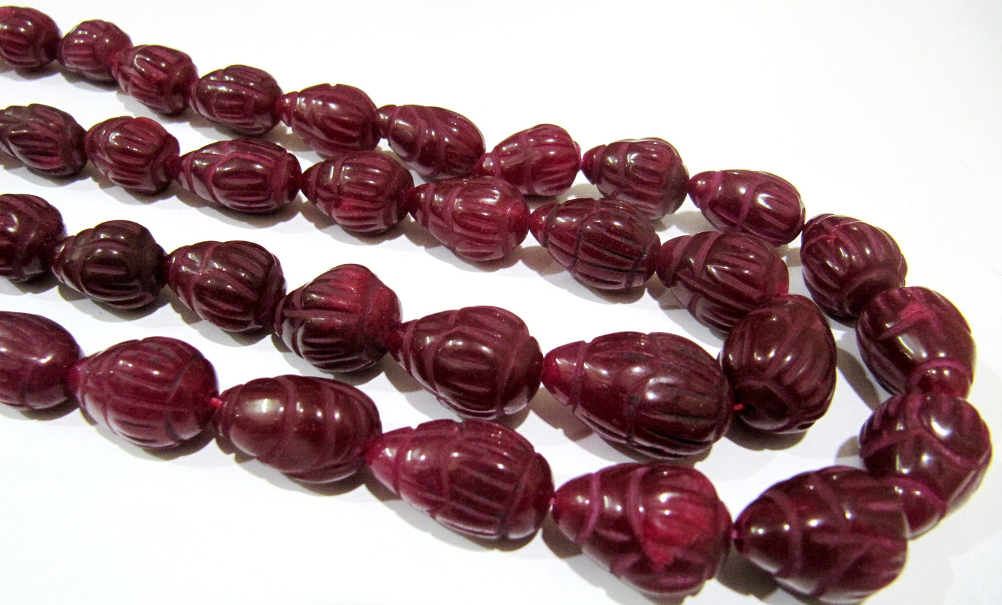Best Quality Dyed Ruby Hand Carved Designer Size 10x14mm to 14x20mm Tear Drop Straight Drilled Beads sold per 6 beads