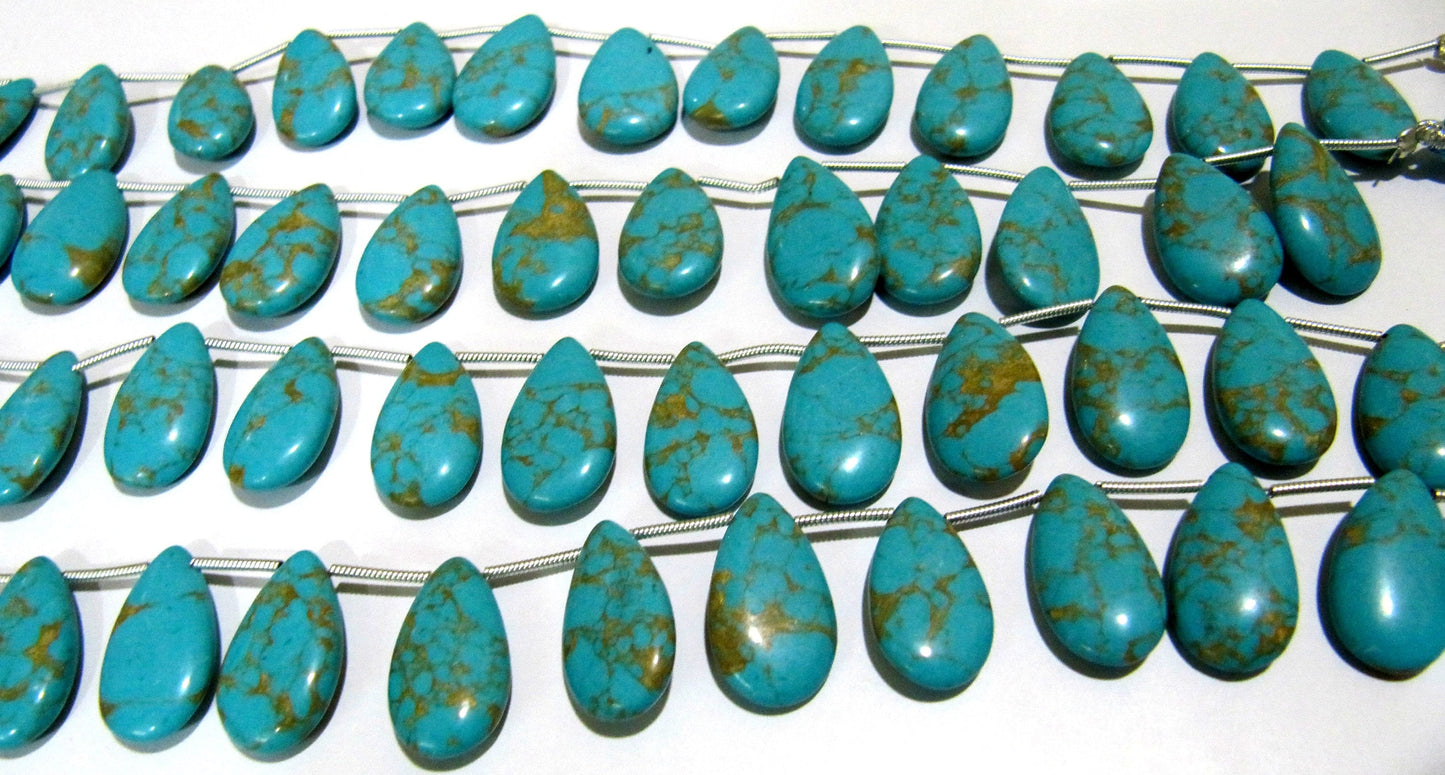 Copper Turquoise Pear Shape Plain Smooth Size 9x18mm To 10x20mm Sky Blue Briolette Beads Strand 8 inches Long Sold Per Strand