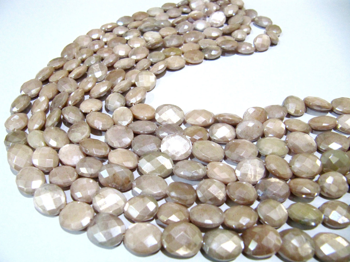 Natural Peach Moonstone 10 to 14 mm Oval Briolette Faceted Silver Mystic Coated Beads Strand 13 inches long Best Quality Gemstones