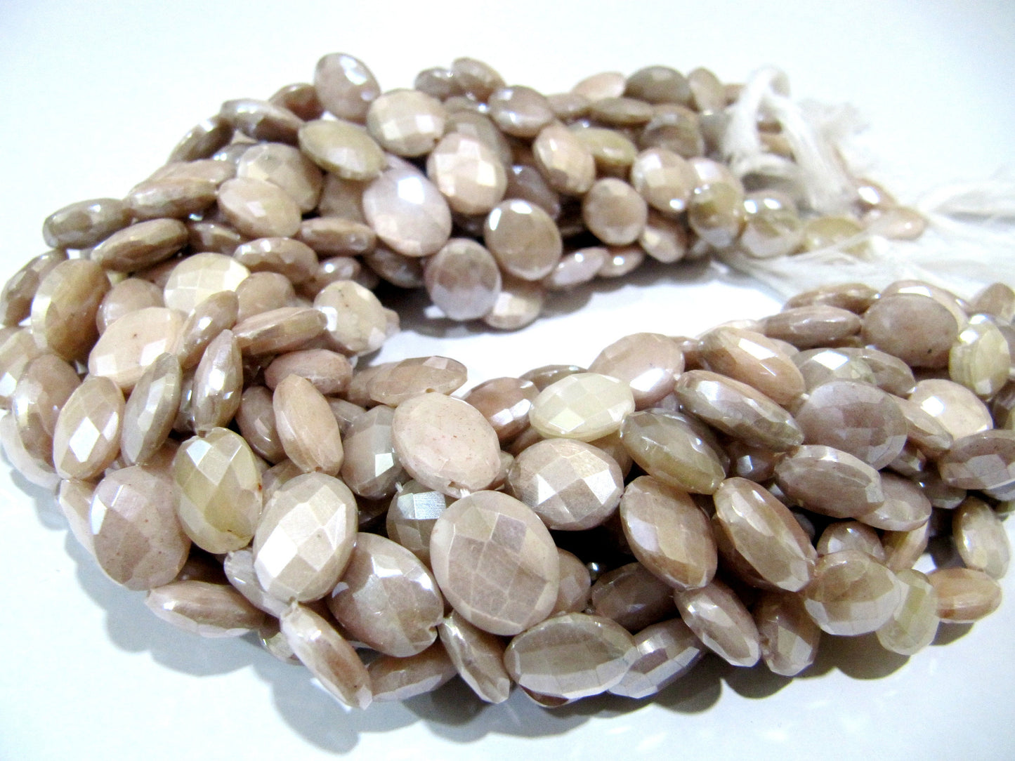 Natural Peach Moonstone 10 to 14 mm Oval Briolette Faceted Silver Mystic Coated Beads Strand 13 inches long Best Quality Gemstones