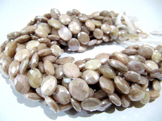 Natural Peach Moonstone 10 to 14 mm Oval Briolette Faceted Silver Mystic Coated Beads Strand 13 inches long Best Quality Gemstones