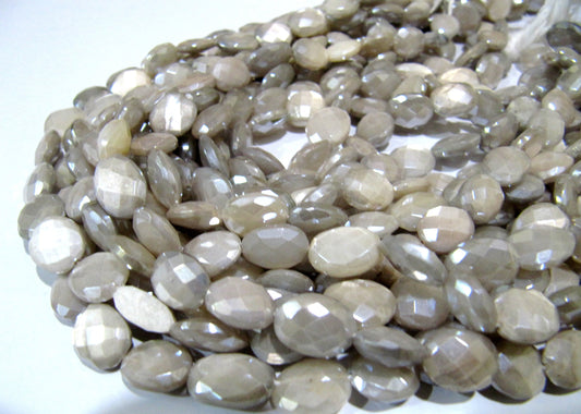 Natural Grey Moonstone Silver AB Mystic Coated Oval Shape Briolette Faceted Beads 7x10to8x12mm Strand 10 inch long High Quality Beads