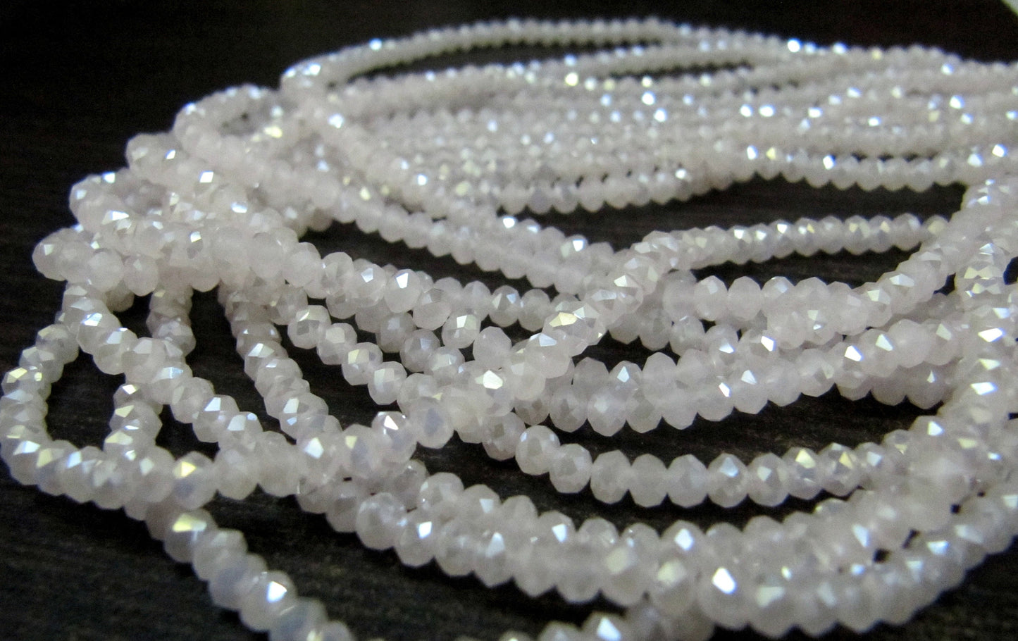 White Chalcedony Hydro Quartz AB Coated Rondelle Faceted 2.5-3mm Beads Strand 16 inches long Approx 200 Beads per Strand