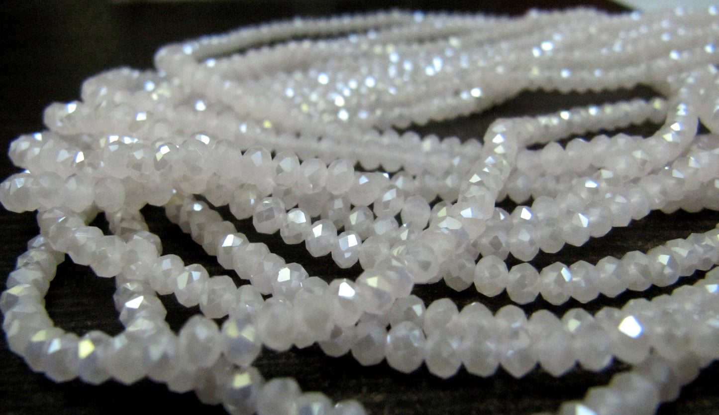 White Chalcedony Hydro Quartz AB Coated Rondelle Faceted 2.5-3mm Beads Strand 16 inches long Approx 200 Beads per Strand
