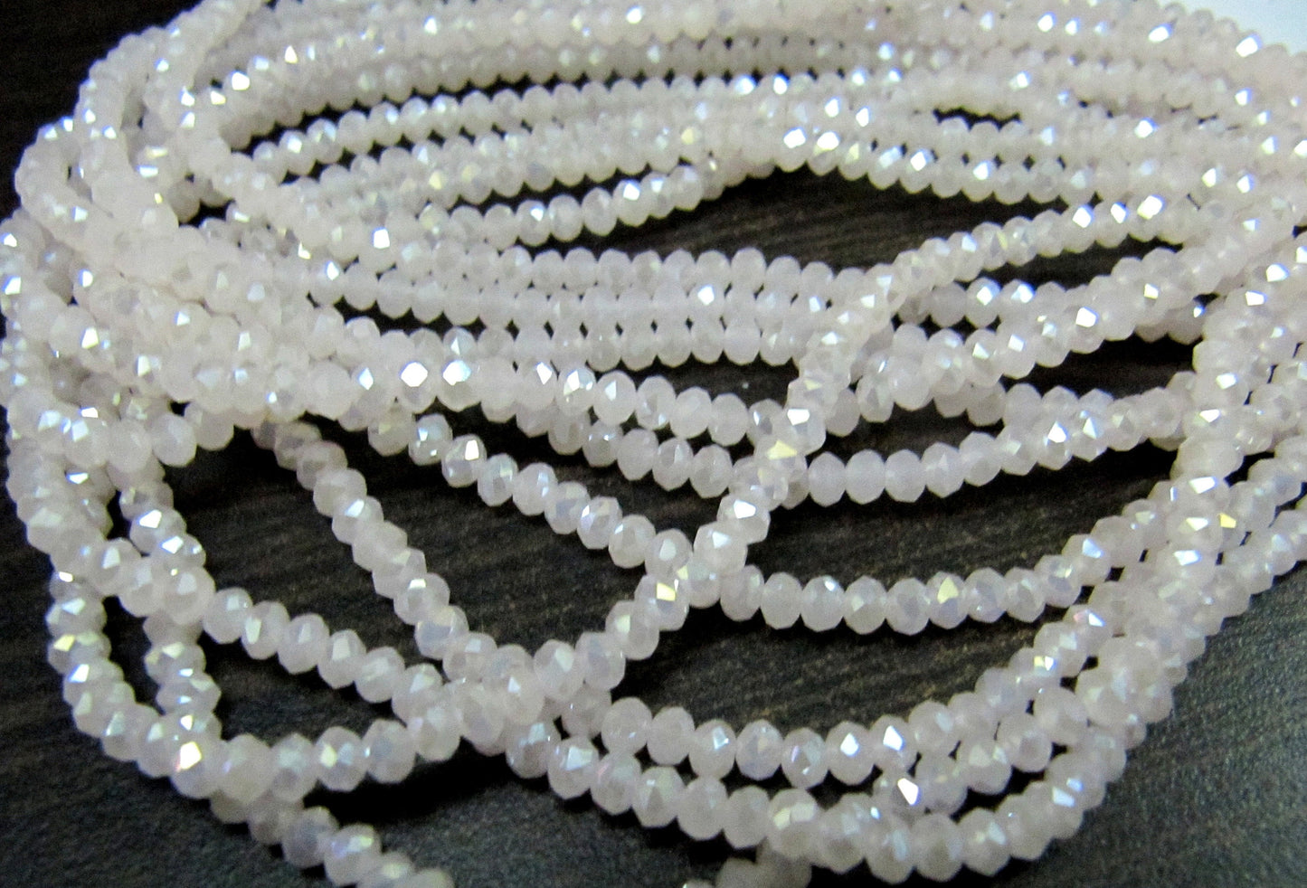 White Chalcedony Hydro Quartz AB Coated Rondelle Faceted 2.5-3mm Beads Strand 16 inches long Approx 200 Beads per Strand