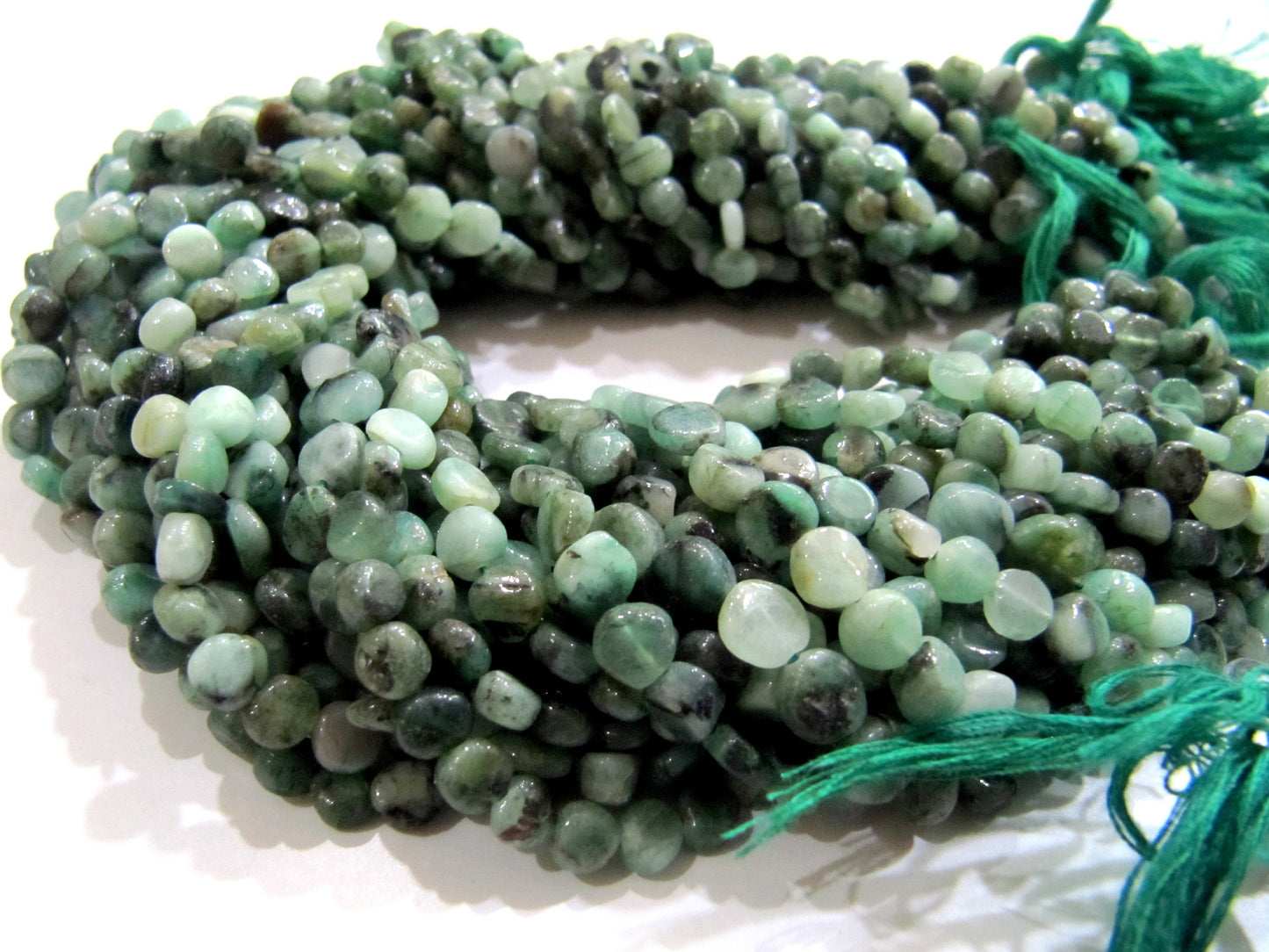 Genuine Emerald Smooth Plain Coin Shape 5-6mm Plain Round Untreated  Beads Strand 13 inches Long Precious Gemstone Birth Stone Beads