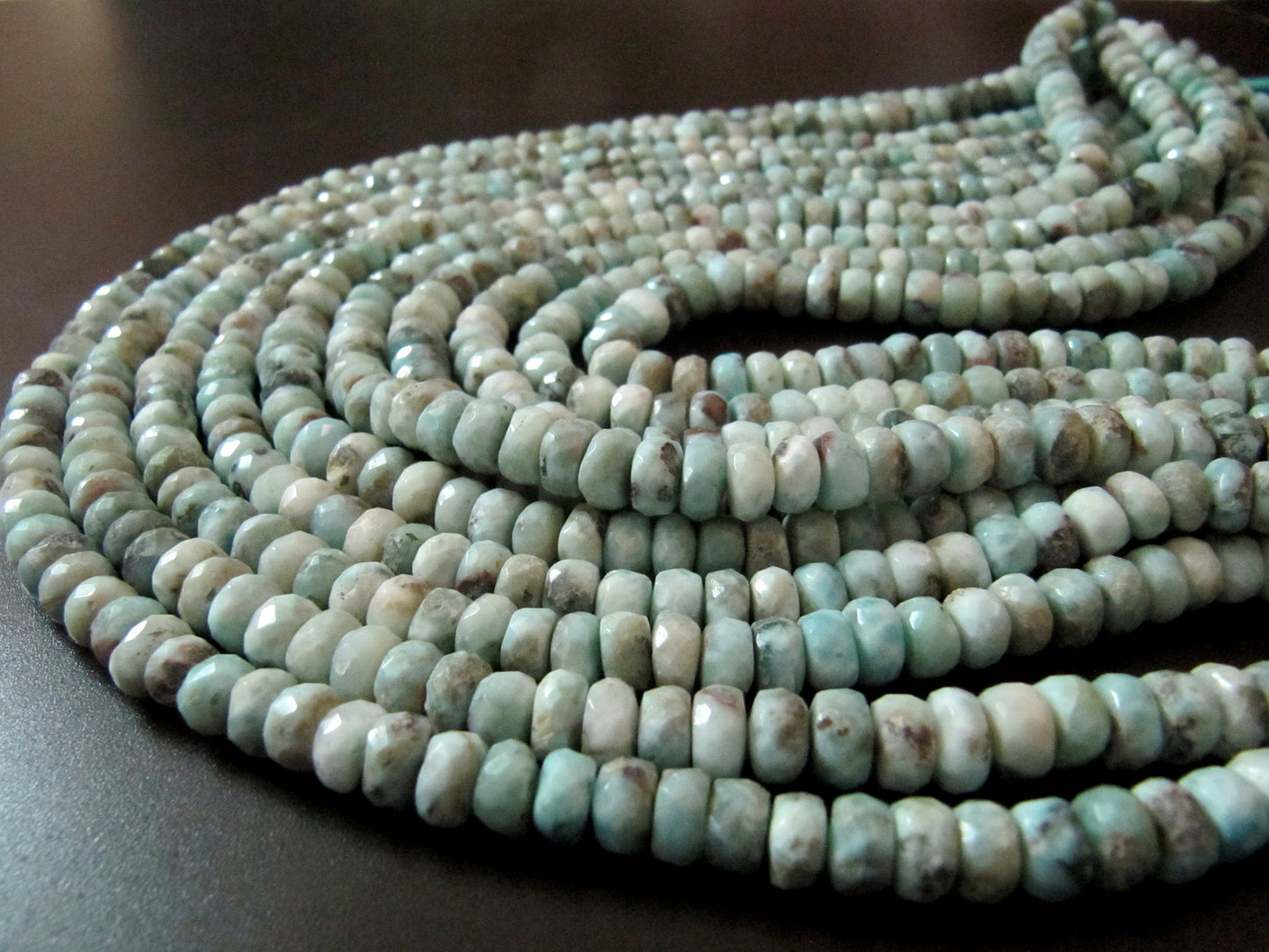 Natural Larimar Rondelle faceted beads Strand 7.5 inches Long Genuine gemstone Beads For Jewelry making sold per strand Wholesale Prices
