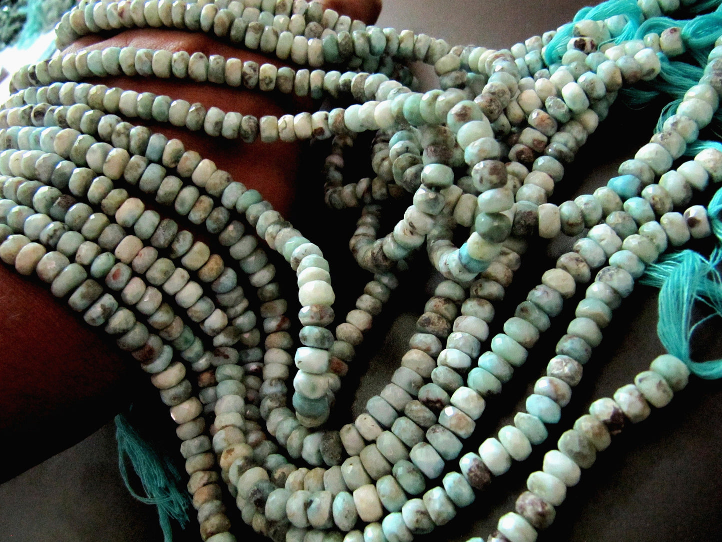 Natural Larimar Rondelle faceted beads Strand 7.5 inches Long Genuine gemstone Beads For Jewelry making sold per strand Wholesale Prices