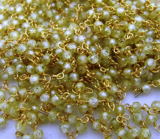 Yellow CZ Rondelle Faceted Beaded 3mm Size Cubic Zirconia Bead Crystal Rosary Chain Choose the plating sold per foot