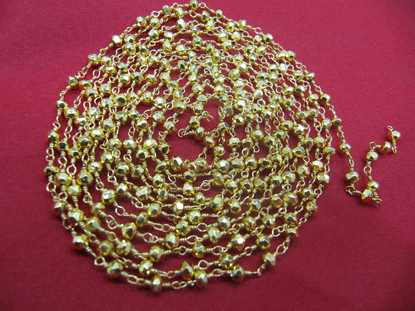 Golden Pyrite 3-4mm Size Rondelle Faceted Beads Rosary Wire Wrapped Aati Beaded chain Wholesale Price Jewelry making sold per foot