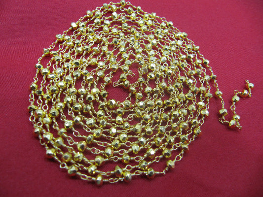 Golden Pyrite 3-4mm Size Rondelle Faceted Beads Rosary Wire Wrapped Aati Beaded chain Wholesale Price Jewelry making sold per foot