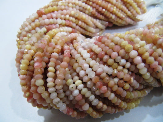 Natural Pink Opal Rondelle faceted Shaded Color 3-4mm Gemstone Beads Strands 13 inches Long Pink Opal Machine Cut Beads Sold Per Strand