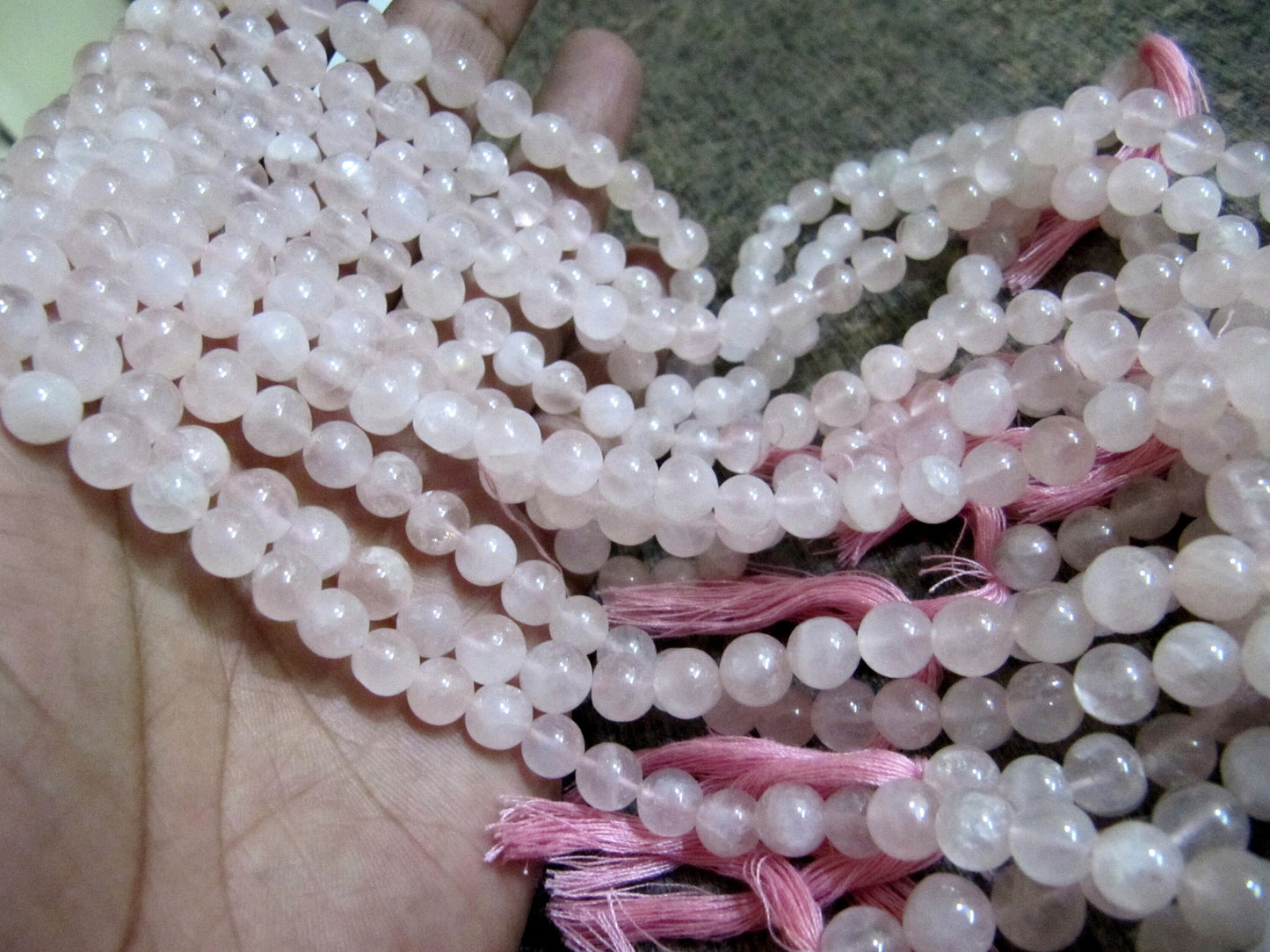 Natural Genuine Rose Quartz Round Ball Shape Plain Smooth 5 to 8mm Beads Strand 13 inch Long Pink Color Beads Jewelry Making Sold Per Strand