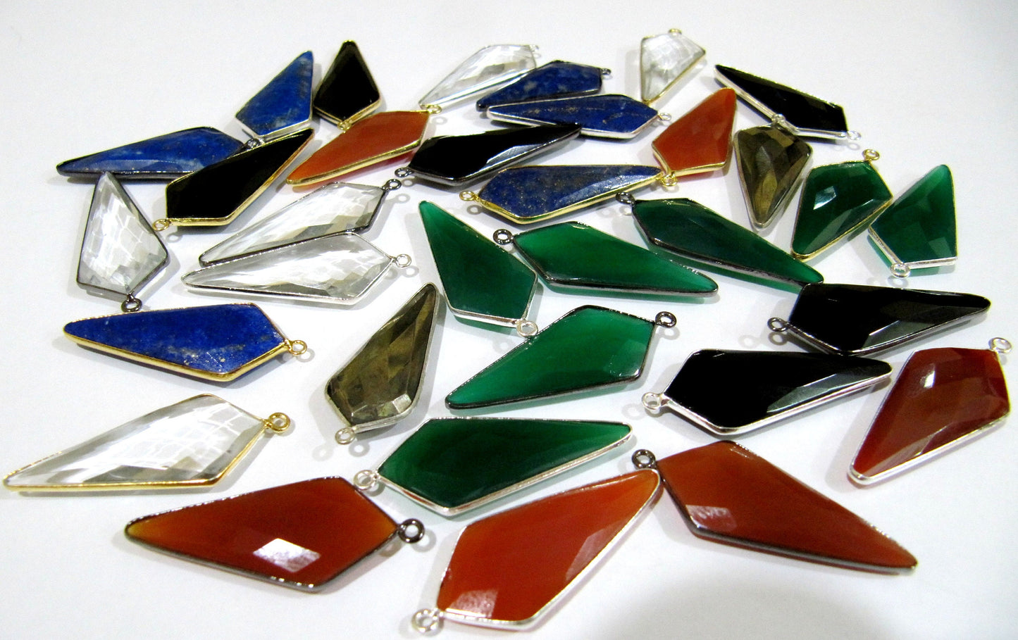 Mix Color Gemstone Briolette Faceted 15x35mm Approximately Arrowhead Shape  Single Loop  Bezel Connector Choose the gemstone color