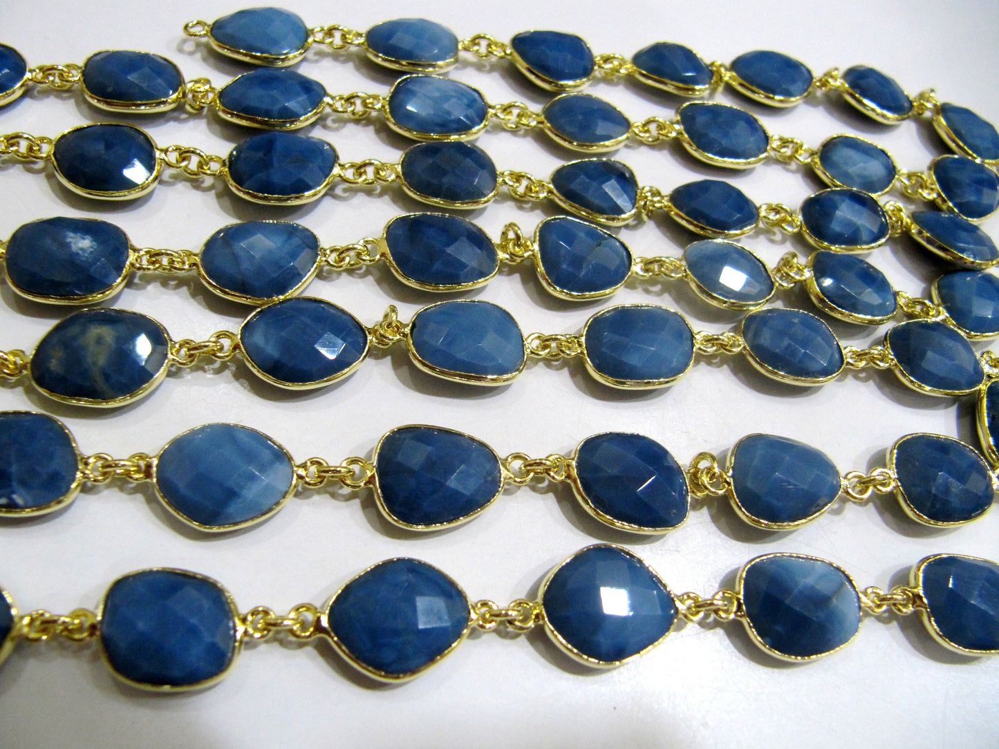 Natural Blue Opal Uneven  Free Shape Briolette Bezel Connector Chain Size 12 to 15mm  Wholesale prices Jewelry making bezel chain.
