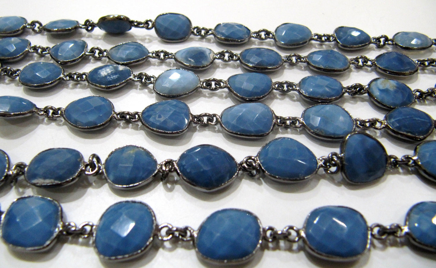 Natural Blue Opal Uneven  Free Shape Briolette Bezel Connector Chain Size 12 to 15mm  Wholesale prices Jewelry making bezel chain.