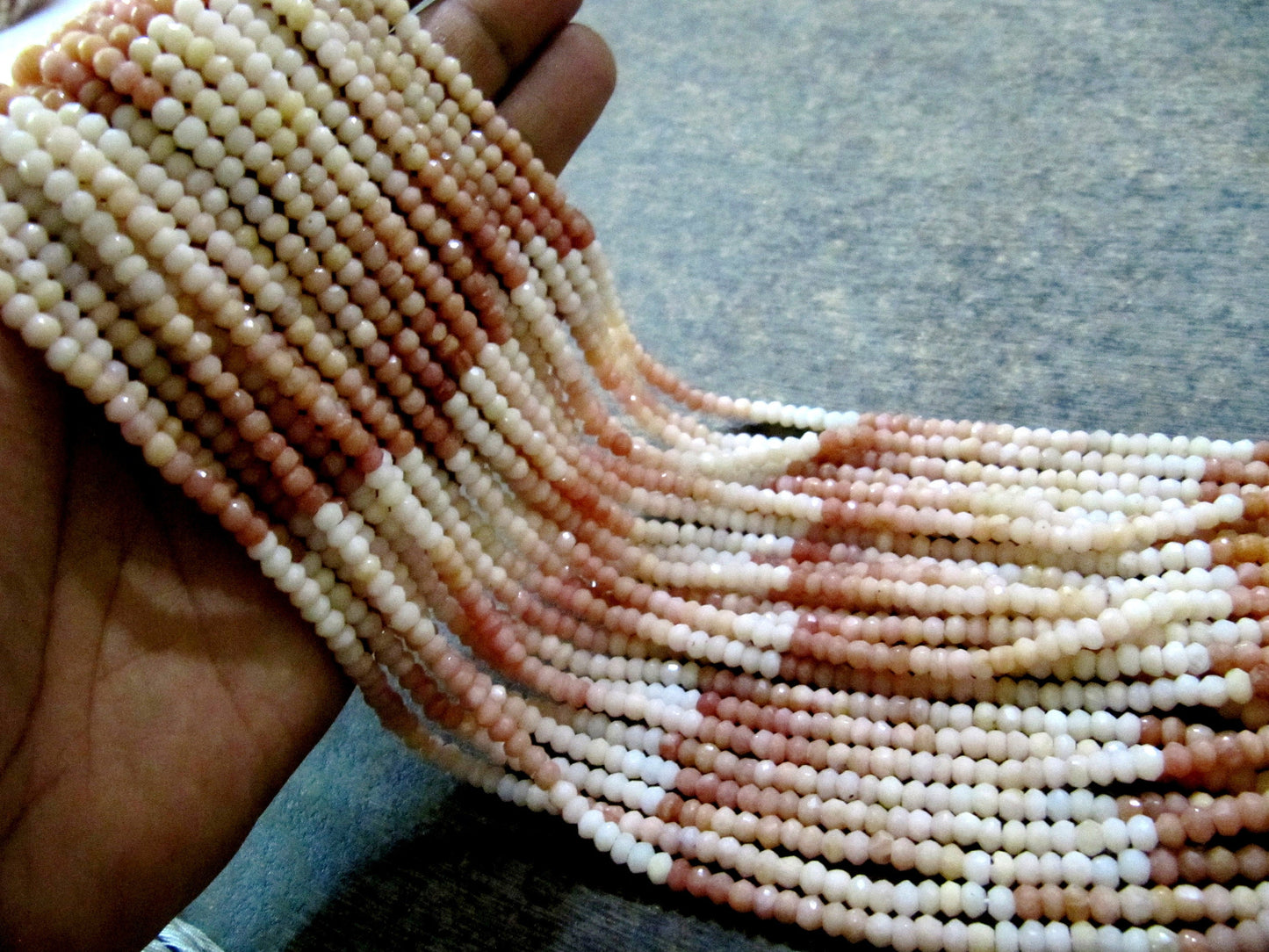 Natural Pink Opal Rondelle faceted Shaded Color 4mm Gemstone Beads Strands 13 inches Long Pink Opal Machine Cut Beads Sold Per Strand