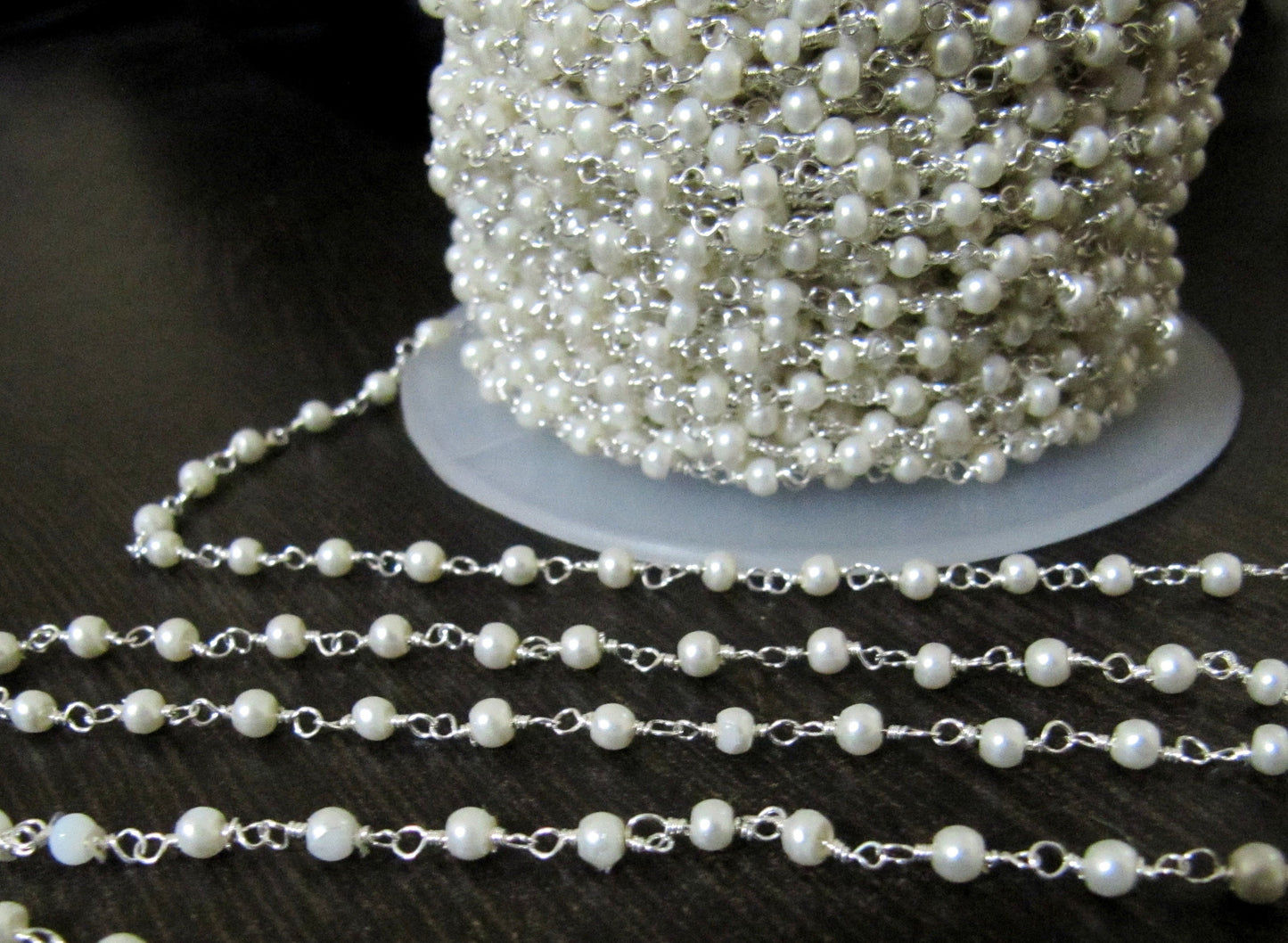 3 Feet- Pearl Beaded 3mm Size Round Shape Faux Pearl Bead Rosary Chain Wholesale Prices Jewelry making gemstone chain