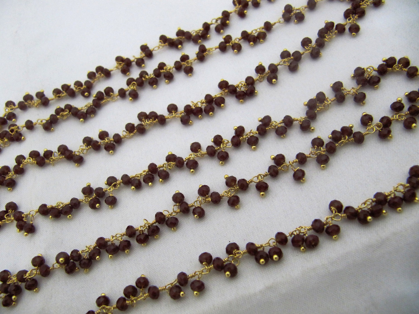 Garnet Hydro Quartz  Dangling Beaded 3mm Beads Thick Cluster Chain Wholesale Prices Jewelry Making Wire Wrapped chain sold per foot