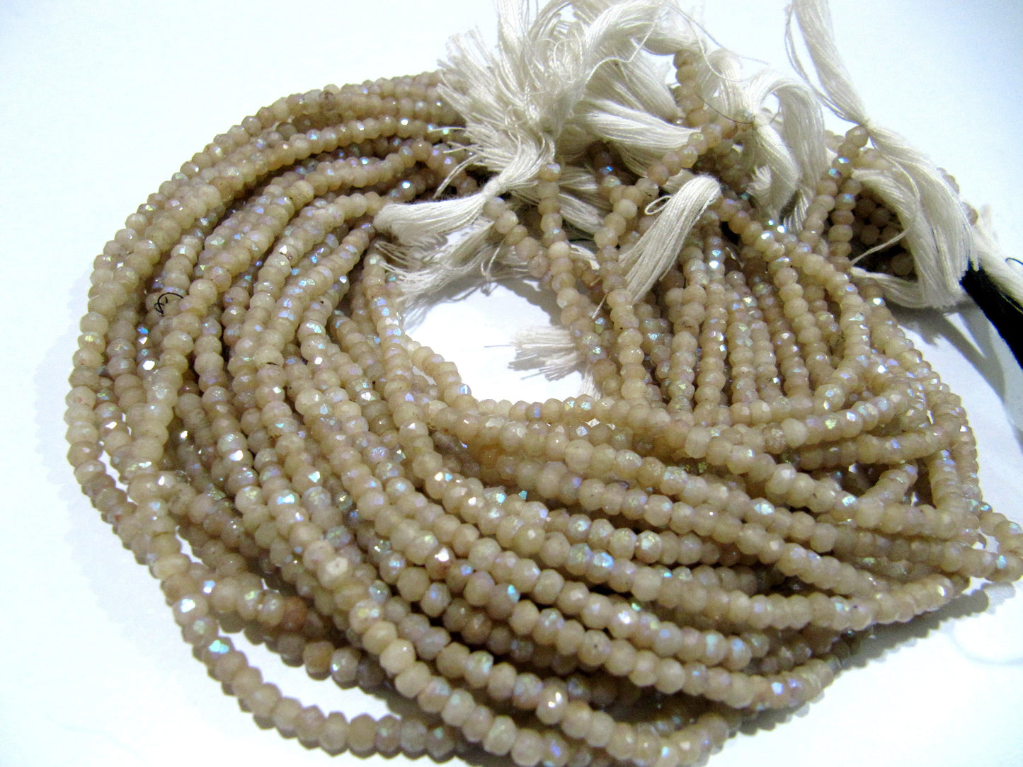 Natural Quartz AB Mystic Coated Rondelle Faceted 3-4mm Beads Strand 13 inches Jewelry Making Beads Wholesale Prices
