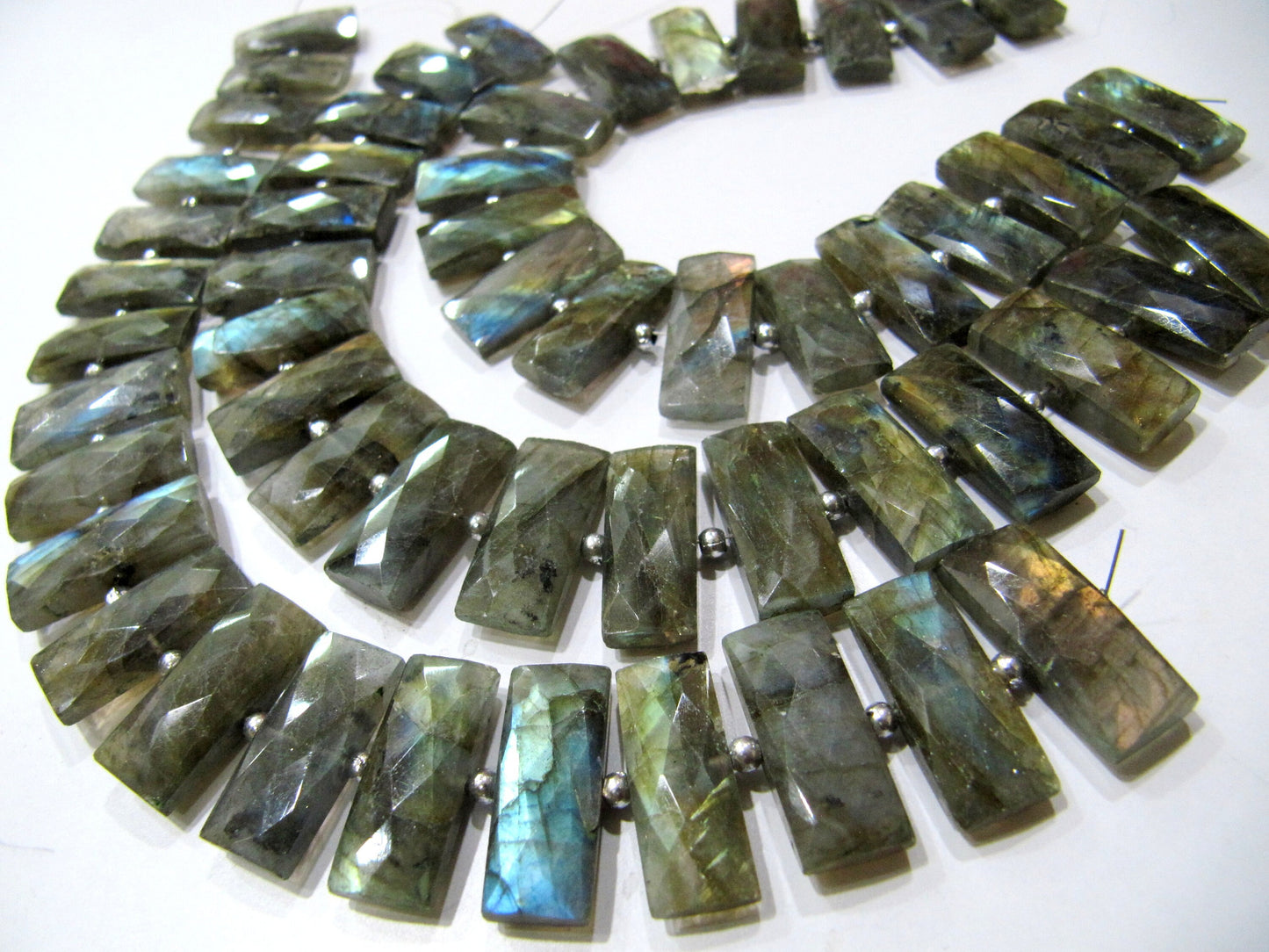 Natural Labradorite Baguette Shape Briolette Faceted 9X21mm Beads Sold Per Strand 8 inch long Cushion shape Gemstone Blue Flashy Beads