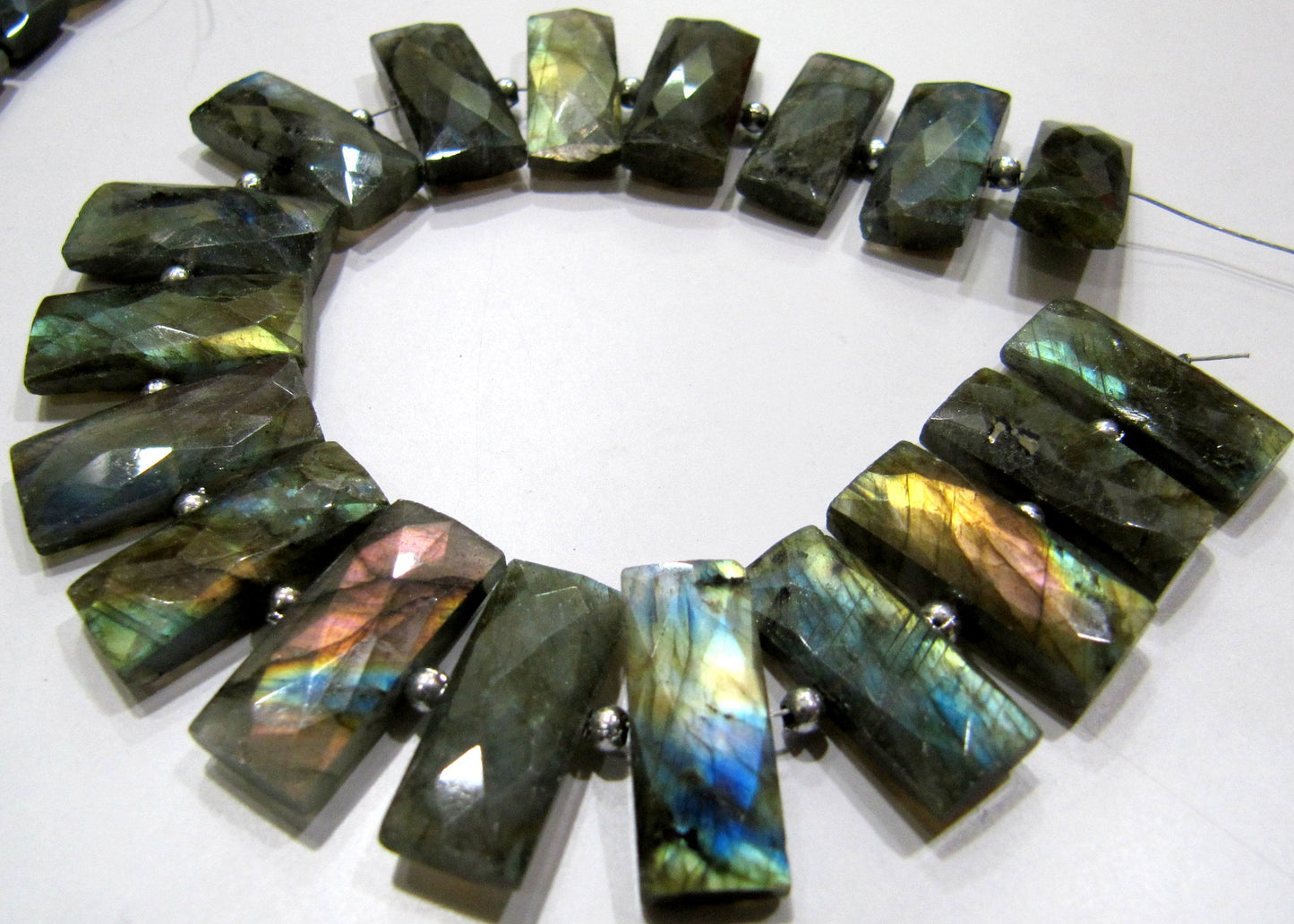 Natural Labradorite Baguette Shape Briolette Faceted 9X21mm Beads Sold Per Strand 8 inch long Cushion shape Gemstone Blue Flashy Beads