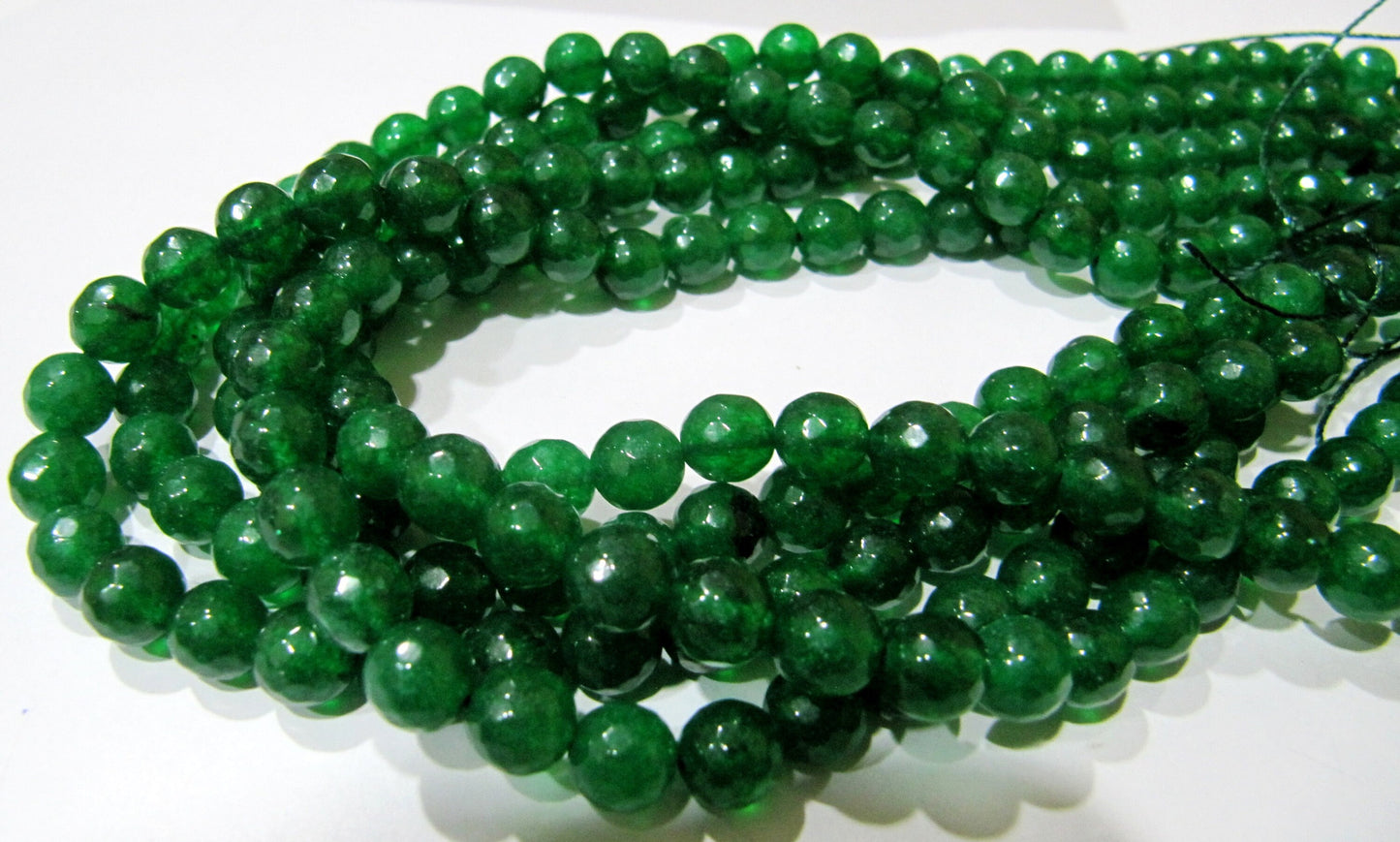 Green Jade Round Faceted Round Ball Shape 7-8mm Size Beads Strand 14 inches long Green Jade Gemstone Beads Wholesale Prices