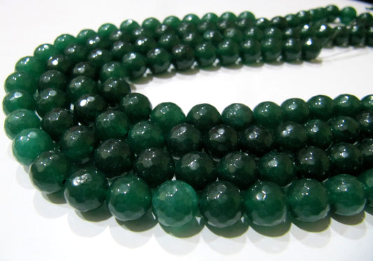 Green Jade Round Faceted Round Ball Shape 10mm Size Beads Strand 15 inches long Green Jade Gemstone Beads Wholesale Prices
