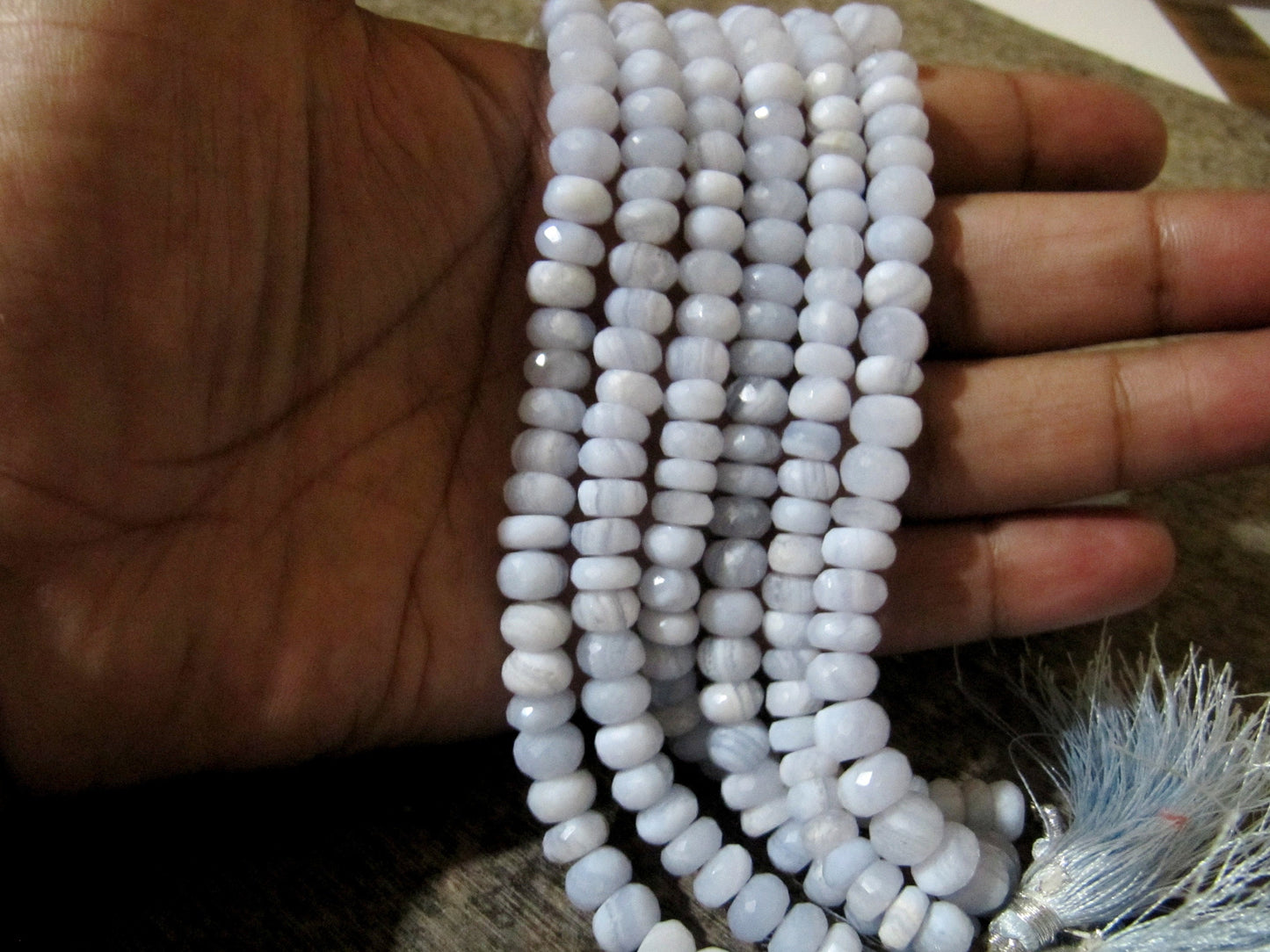 Natural Blue Lace Agate Rondelle Faceted Briolette Size 7-9mm Beads Strand 8 inch Long Top Quality Beads Wholesale Prices