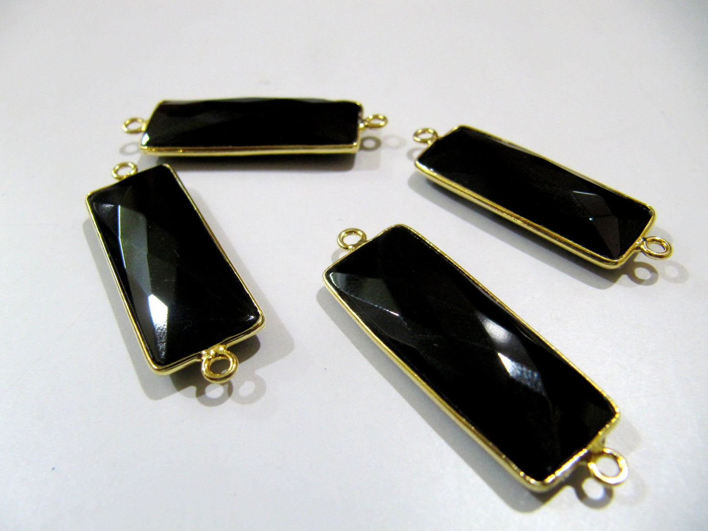 AAA Quality Black Onyx Baguette Shape Connector Double Loop 30x12mm approximately Top Quality Electroplated Bezel Charms Per Piece