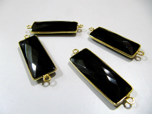 AAA Quality Black Onyx Baguette Shape Connector Double Loop 30x12mm approximately Top Quality Electroplated Bezel Charms Per Piece